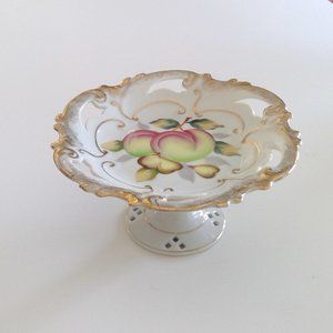 Vintage Shafford Fine Bone China Hand-Painted Small Candy / Cupcake Stand w/gold